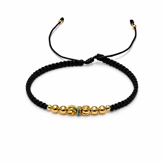 Pulsera con circón verde + balines diamantados 5M + balines lisos 4m y 3M