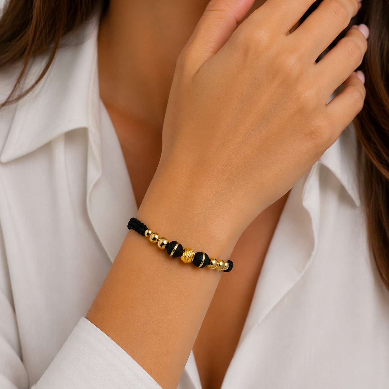 Pulsera con balín diamantado 6m + neopreno + balin liso 6m, 5m y 4m