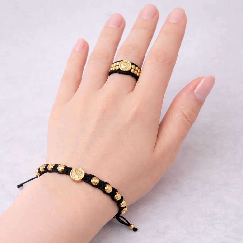 Combo Pulsera + Anillo con dijes Rolex + balines 5m y 3m