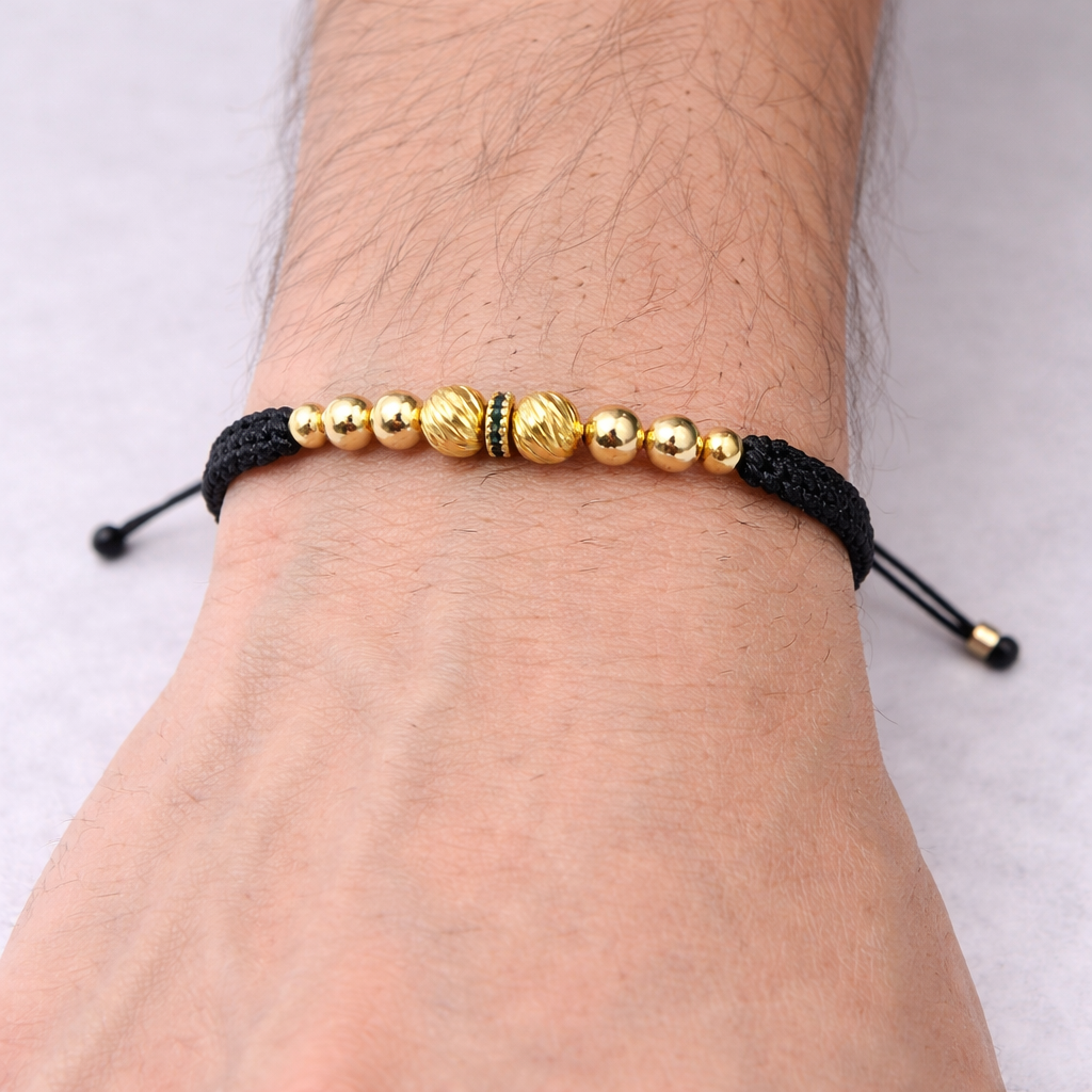 Pulsera con circón negro + balines diamantados 5m + balines 3 y 4m lisos