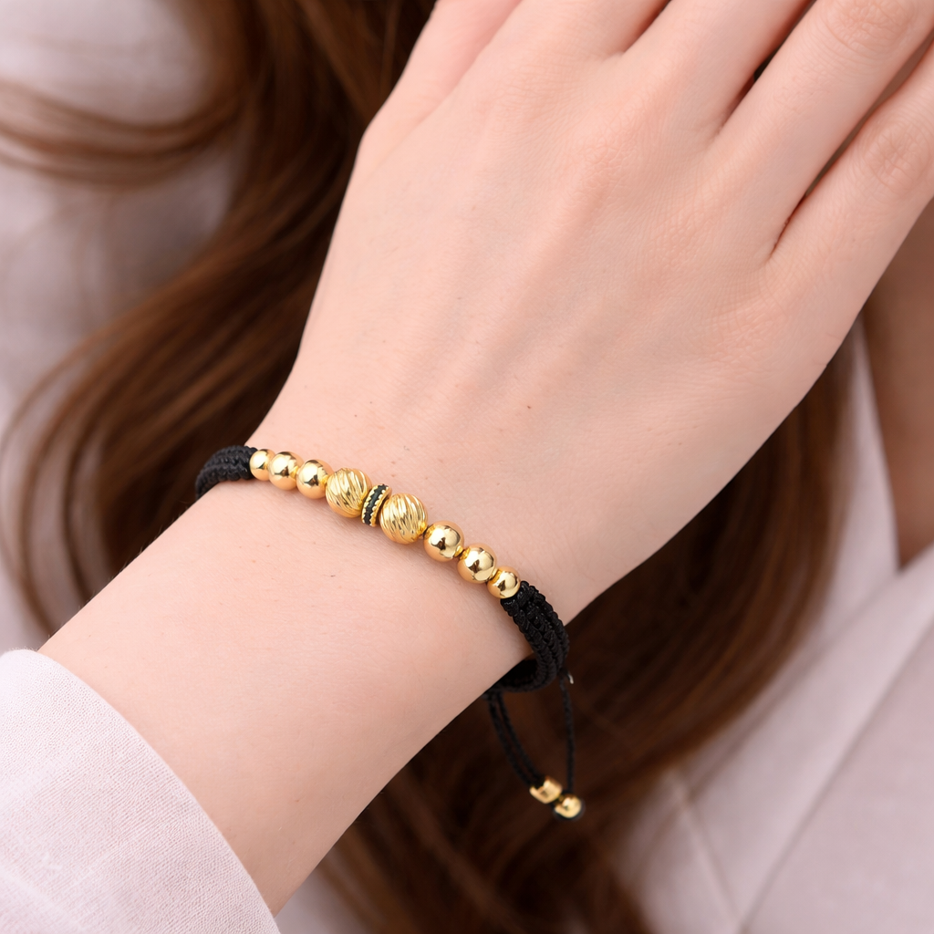 Pulsera con circón negro + balines diamantados 5m + balines 3 y 4m lisos