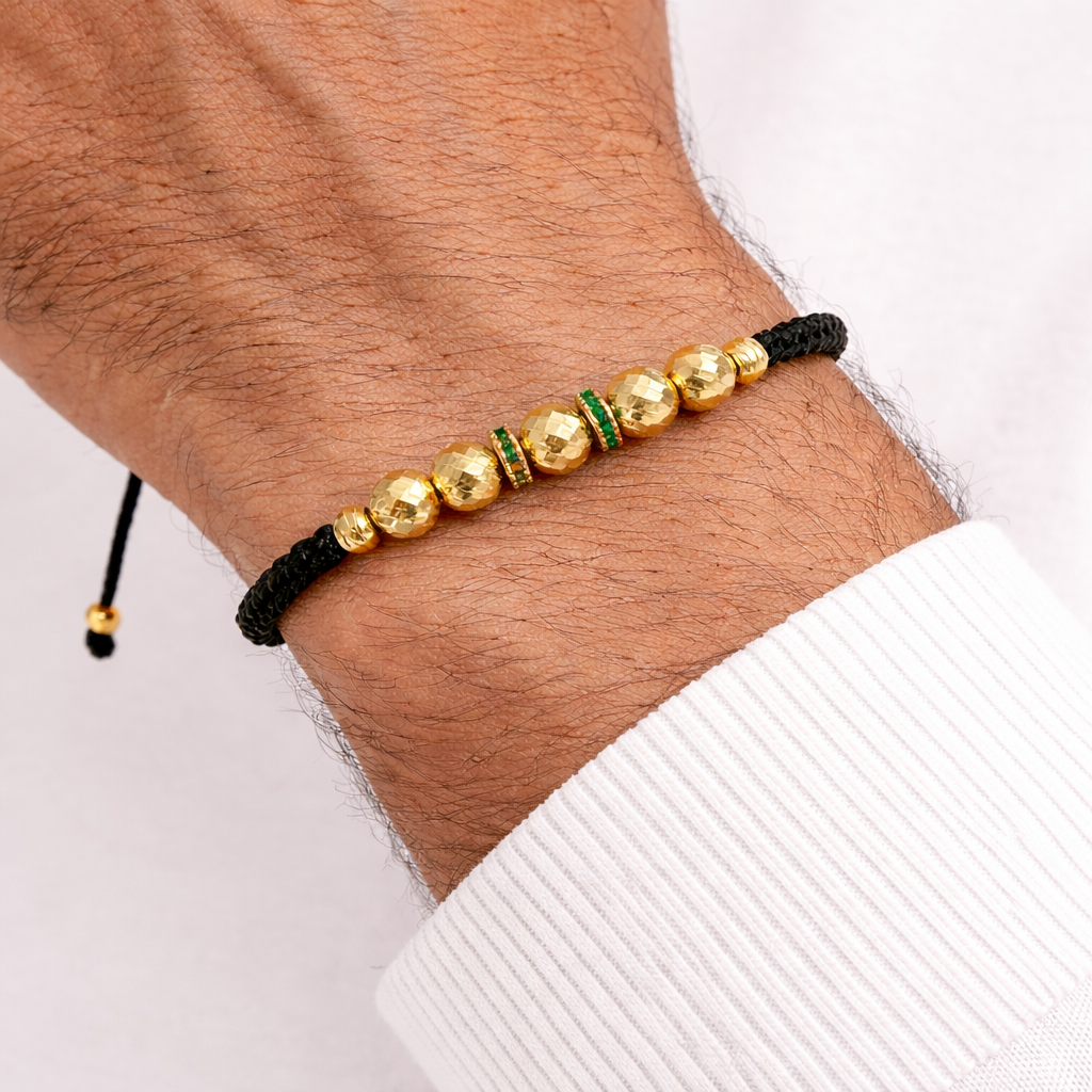Pulsera con circón verde + balines diamantados 6m y 4m