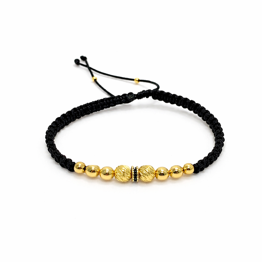 Pulsera con circón negro + balines diamantados 5m + balines 3 y 4m lisos
