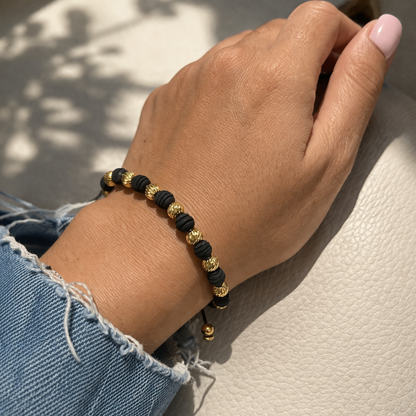 Pulsera con balines diamantados 6m + neopreno negro