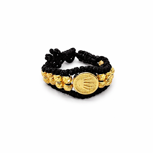 Anillo macramé negro y dorado con balines de 3m